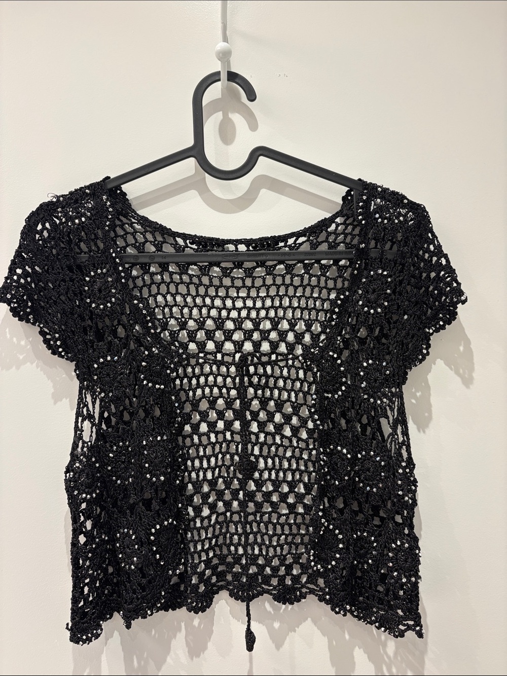 Black Crochet Short-Sleeve Top